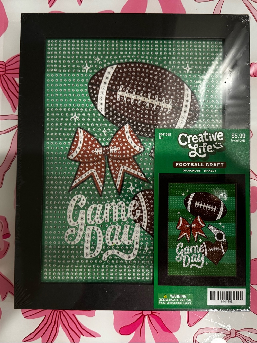 Hobby Lobby “Game Day" Football Diamond Art Kit - Green/Brown/White/Bow